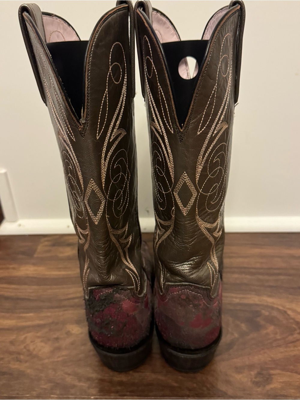 Lucchese Women’s Brown & Pink Distressed Western Cowboy Boots - Picture 9 of 10